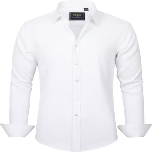 J.VER Men's White Stretch Wrinkle-Free Dress Shirt, long sleeve button-down formal shirt