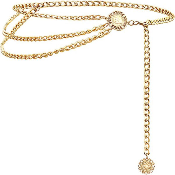 Glamorstar multilayer gold metal waist chain belt with coin pendants for women