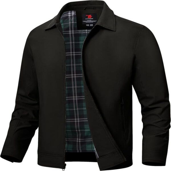 TBMPOY Men's Lightweight Black Windbreaker Jacket with Plaid Lining