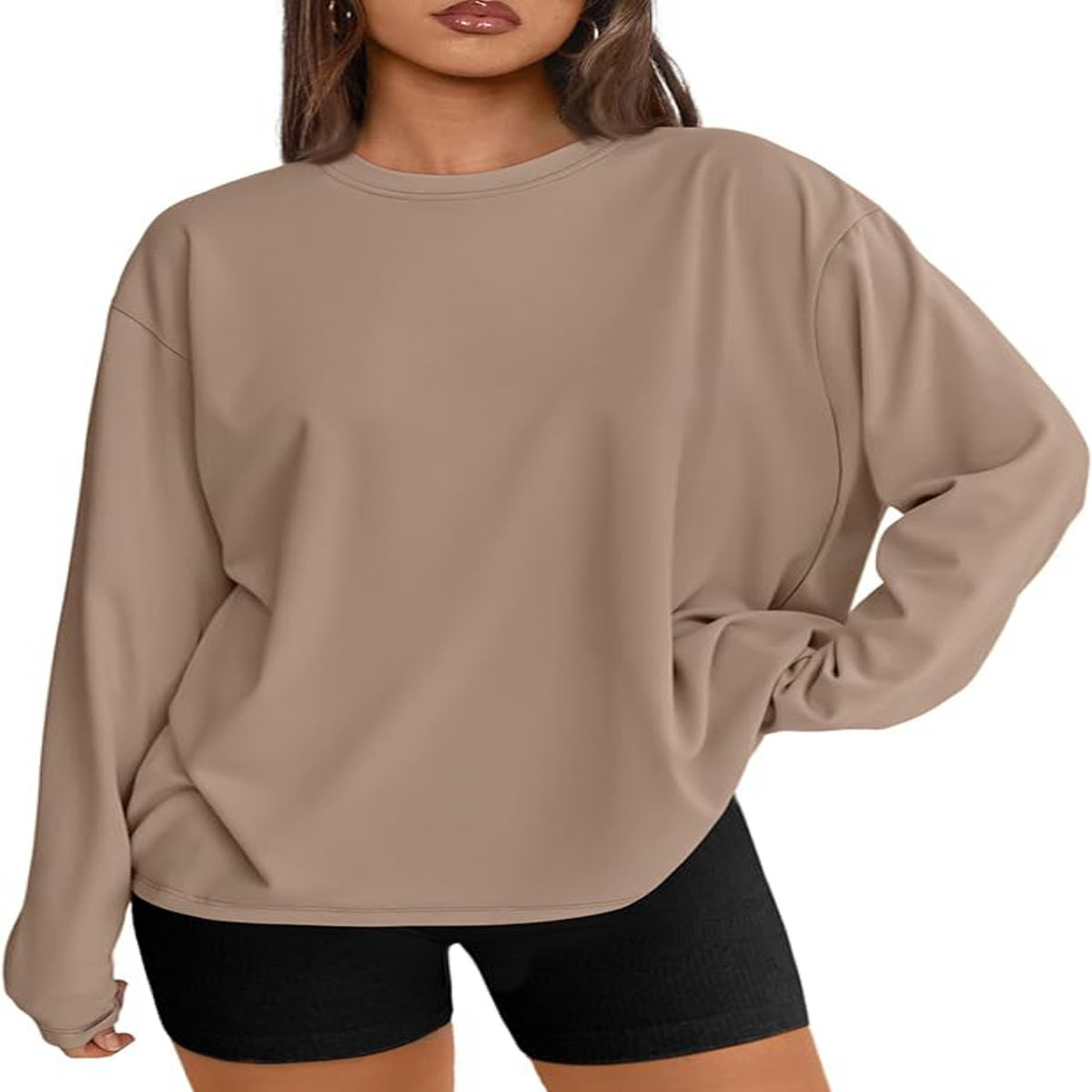 Trendy Queen Women’s Oversized Long Sleeve Crewneck T-Shirt in Khaki – Casual Y2K Fall Top for Women Trendy Queen Women’s Oversized Long Sleeve Crewneck T-Shirt in Khaki – Casual Y2K Fall Top for Women