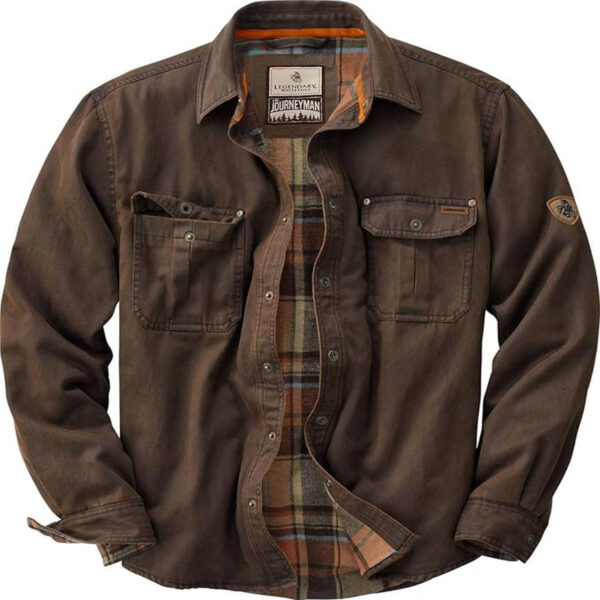 Legendary Whitetails Men's Waxed Cotton Flannel Lined Shirt Jacket in Tobacco Brown